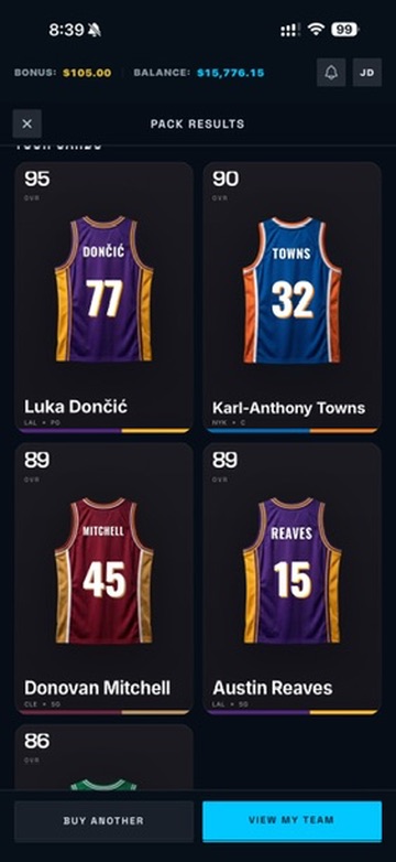 Pack results — four pulls from an NBA pack